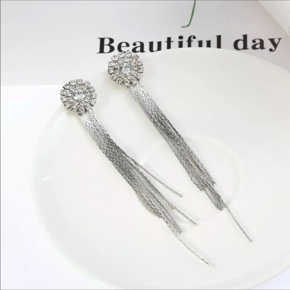 New 925 Sterling Silver Long Tassel Earrings - Picture 3 of 11
